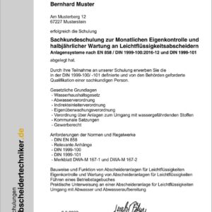 Sachkundeschulung für Fettabscheider DIN 4040-100